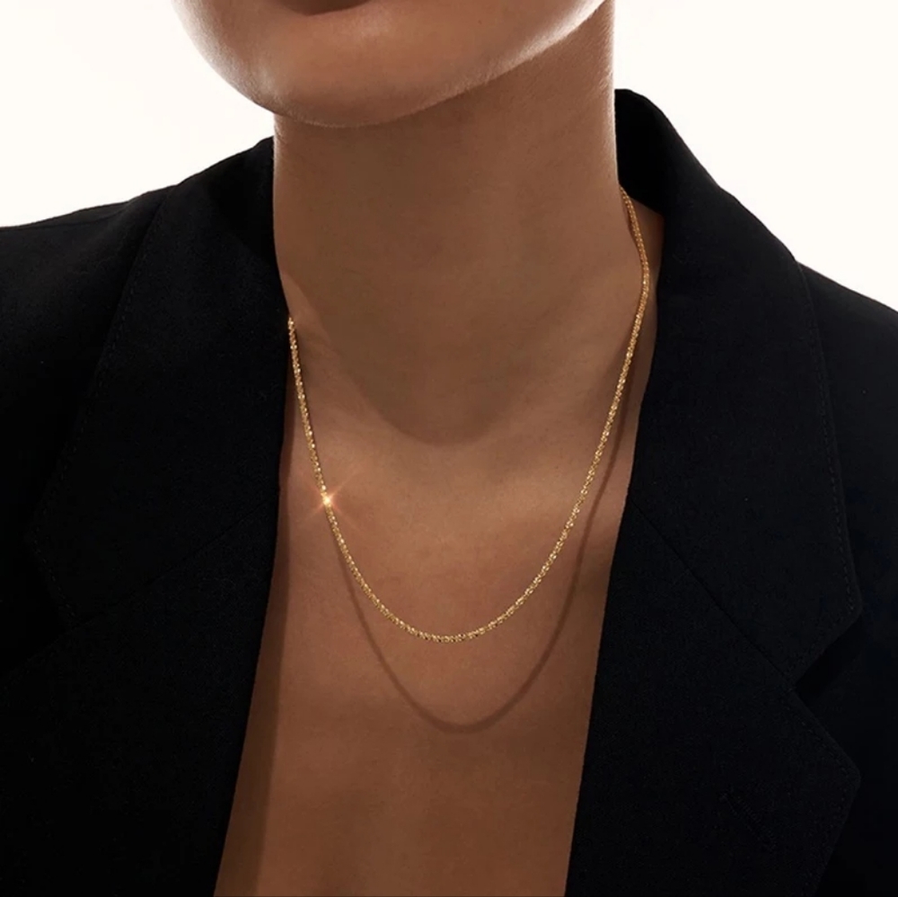 NEW 18k Yellow Gold || 925 Sterling Silver || Hollow Glitter Rope Chain Necklace - Picture 2 of 13
